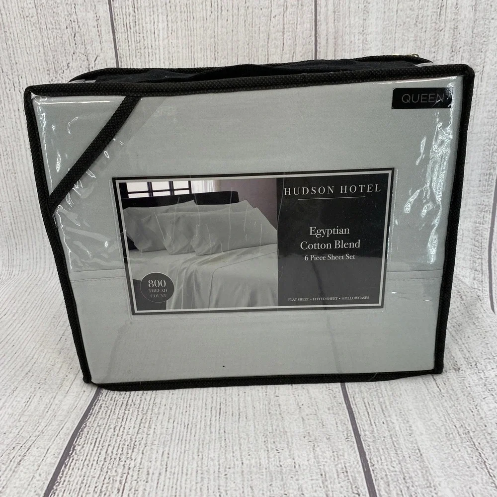 Hudson Hotel Sheet Set Queen Sage Gray 800TC Egyptian Cotton Blend Neutral
